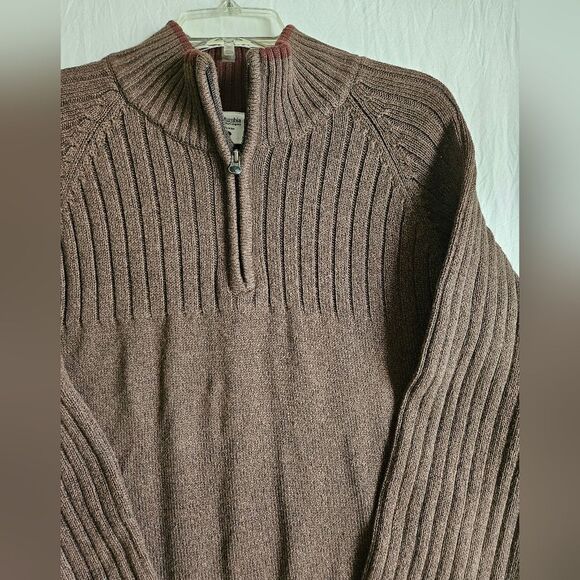 Columbia Sweater Men's XL Brown Mock Neck 1/4 Zip Pullover Ribbed Cotton EUC - Picture 1 of 8
